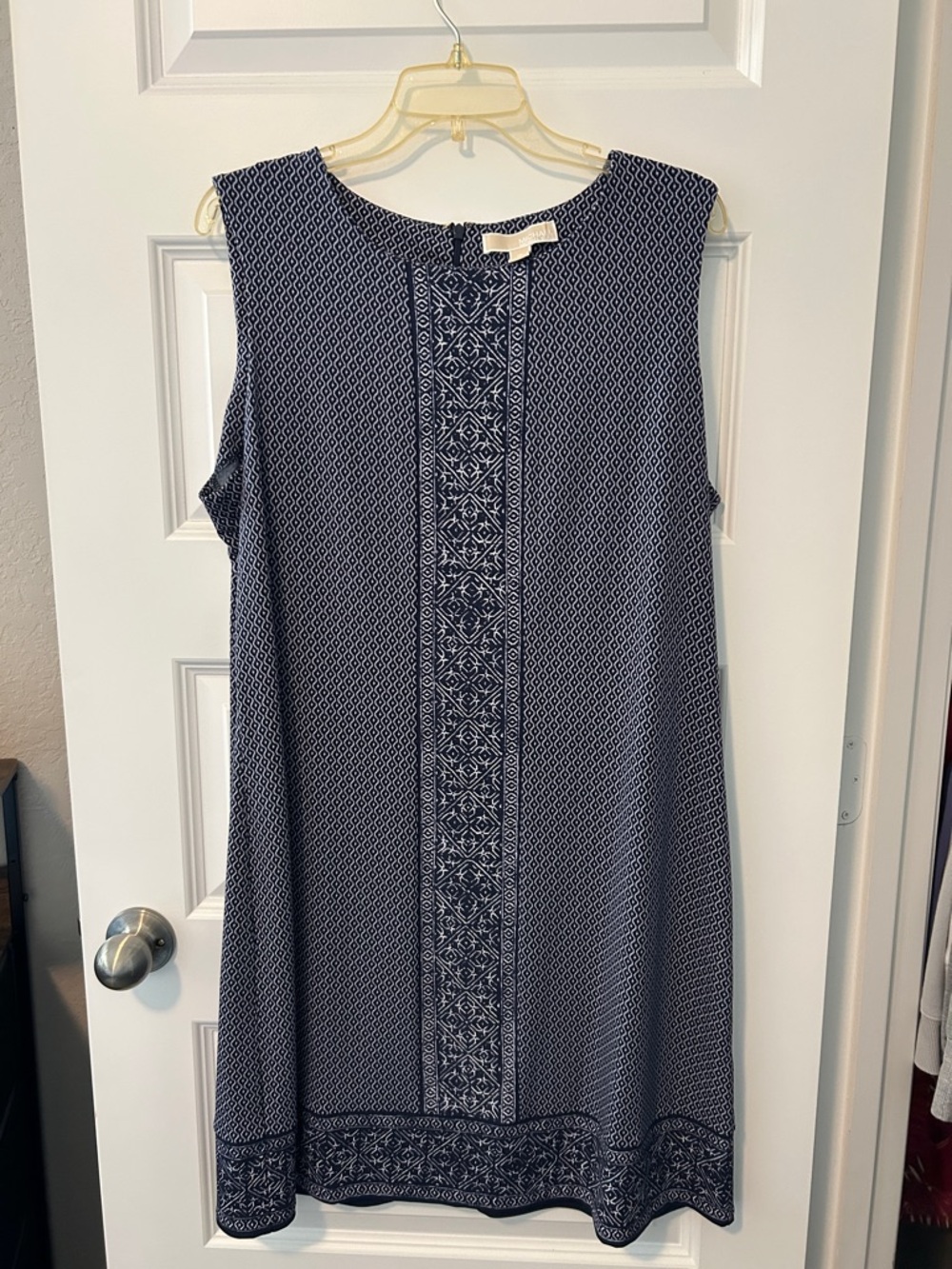 Michael Kors Navy and White Sleeveless Printed Mini Dress